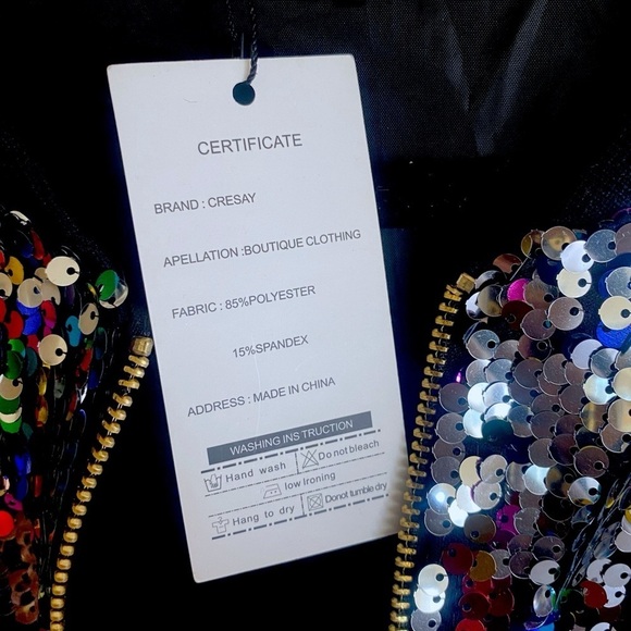 CRESAY Multi Colored Sequined Bomber Jacket Size X-Large Black NWT Hollywood!! - Picture 9 of 14